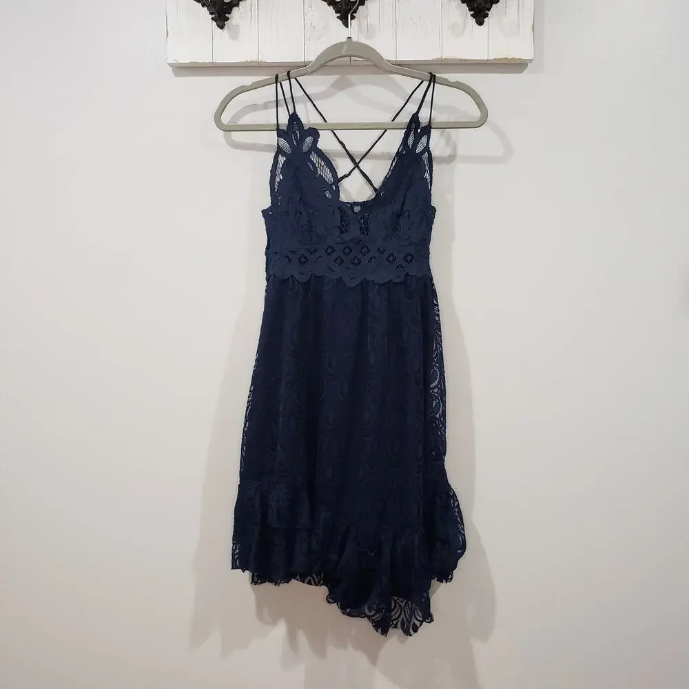 Free People Adella Burnout Velvet Slip Dress Navy S